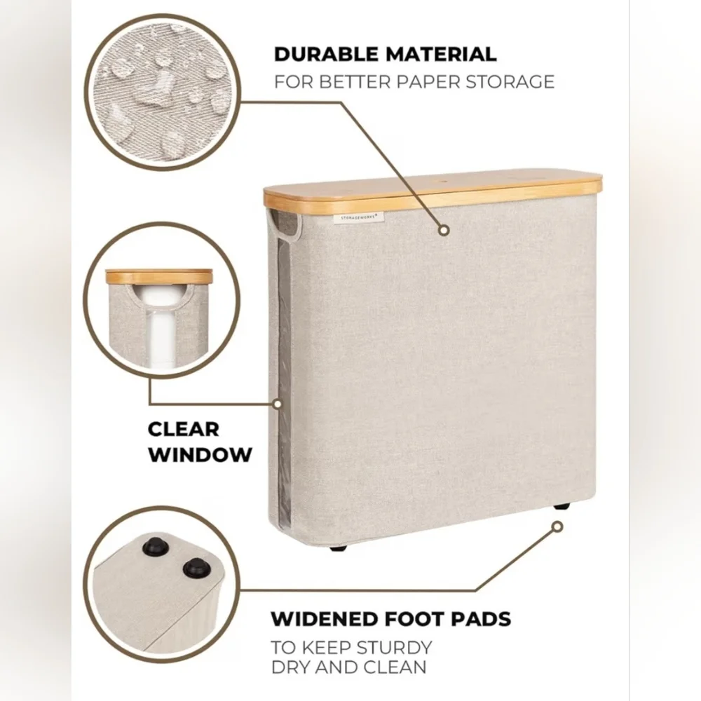 NWOT**Large Toilet Paper Storage with Bamboo Lid, Toilet Paper Holder.
